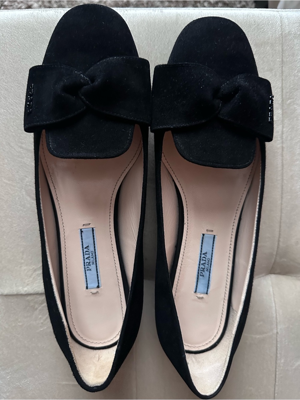 Prada Black Suede Bow Loafers